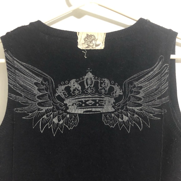 Nick & Mo Medium Black Sweater vest with white graphics and patches - Picture 8 of 13